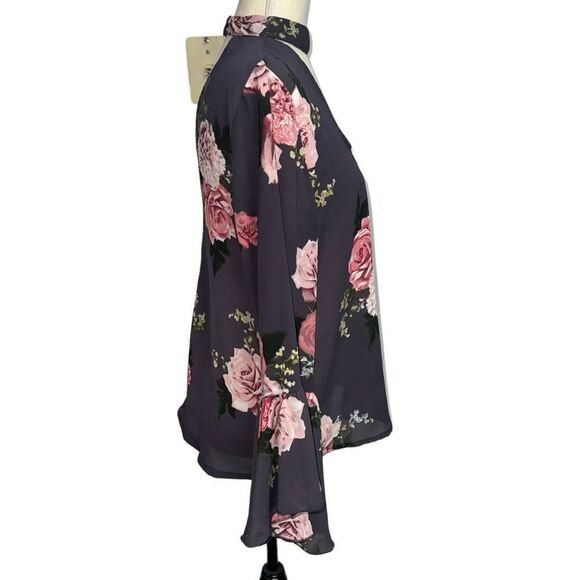 Live 4 Truth Gray Pink Floral Long Wide Sleeve V Neck Lightweight Blouse size m - Picture 6 of 13